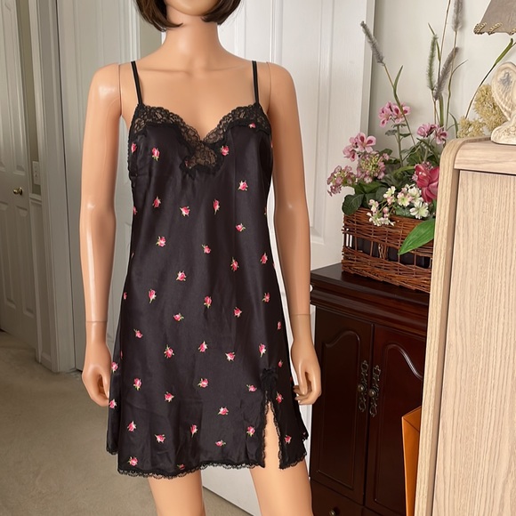 Victoria Secret silky black floral satin slip dress - Picture 3 of 7